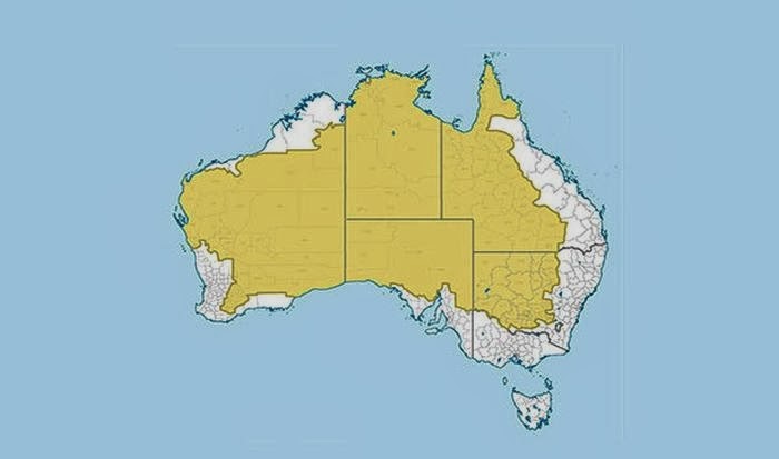 This map shows (in white) where 98 percent of Australia's population lives.